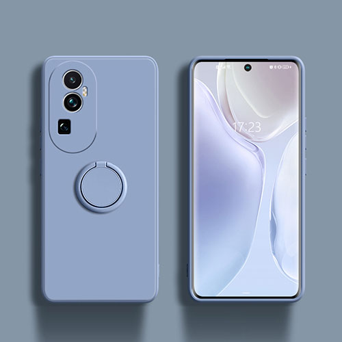 Ultra-thin Silicone Gel Soft Case Cover with Magnetic Finger Ring Stand S01 for Oppo Reno10 Pro+ Plus 5G Lavender Gray