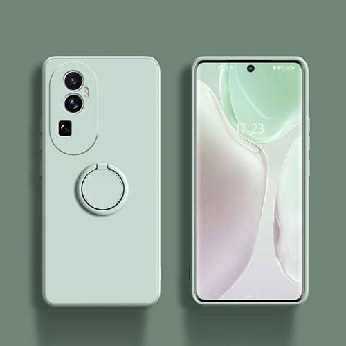 Ultra-thin Silicone Gel Soft Case Cover with Magnetic Finger Ring Stand S01 for Oppo Reno10 Pro+ Plus 5G Matcha Green