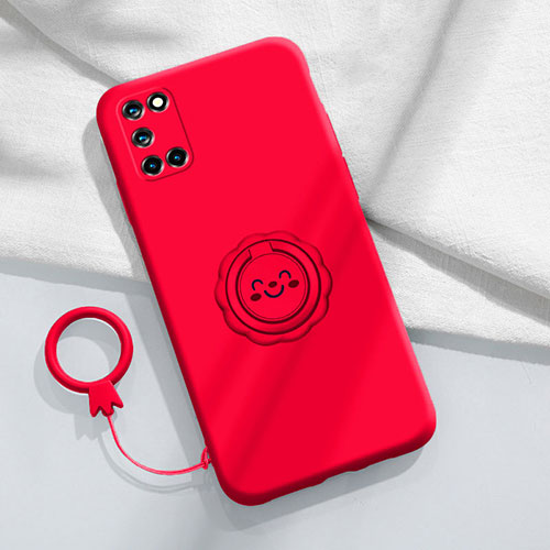 Ultra-thin Silicone Gel Soft Case Cover with Magnetic Finger Ring Stand S01 for Oppo Reno6 Pro 5G Red