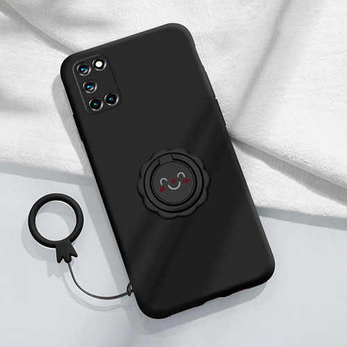 Ultra-thin Silicone Gel Soft Case Cover with Magnetic Finger Ring Stand S01 for Oppo Reno6 Pro+ Plus 5G Black