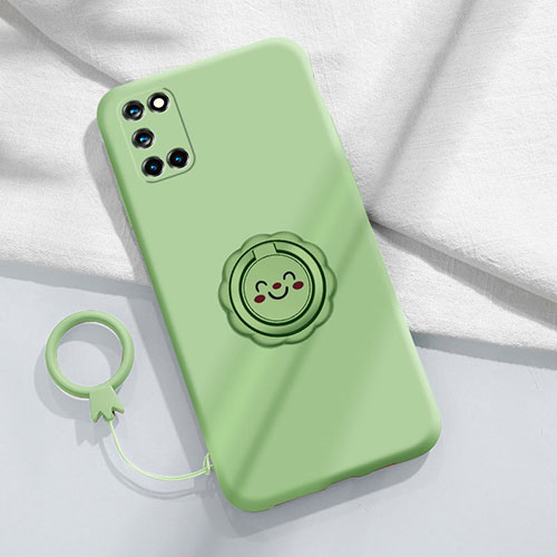 Ultra-thin Silicone Gel Soft Case Cover with Magnetic Finger Ring Stand S01 for Oppo Reno6 Pro+ Plus 5G Matcha Green