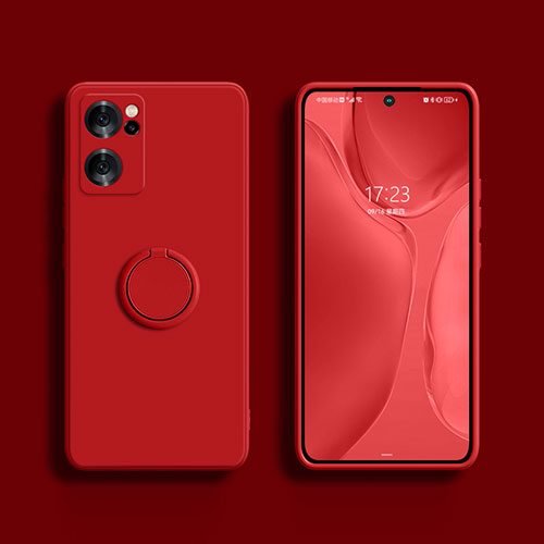 Ultra-thin Silicone Gel Soft Case Cover with Magnetic Finger Ring Stand S01 for Oppo Reno7 SE 5G Red