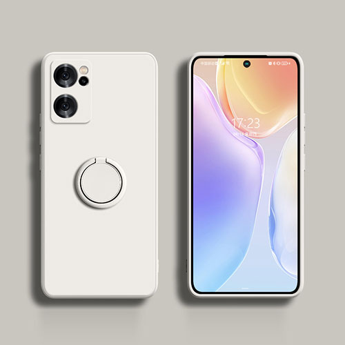 Ultra-thin Silicone Gel Soft Case Cover with Magnetic Finger Ring Stand S01 for Oppo Reno7 SE 5G White