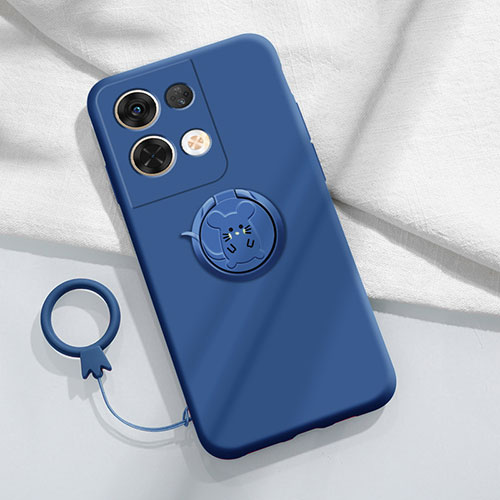 Ultra-thin Silicone Gel Soft Case Cover with Magnetic Finger Ring Stand S01 for Oppo Reno8 Pro+ Plus 5G Blue