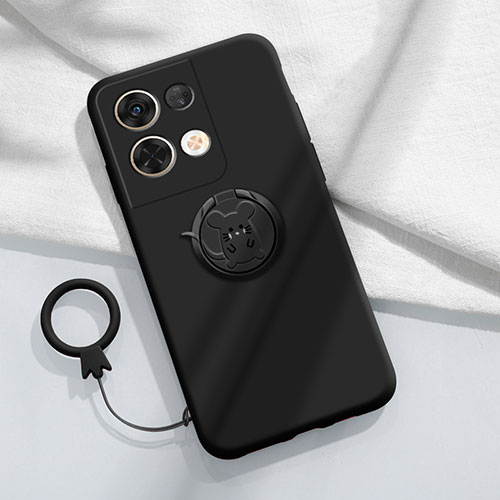 Ultra-thin Silicone Gel Soft Case Cover with Magnetic Finger Ring Stand S01 for Oppo Reno9 Pro+ Plus 5G Black