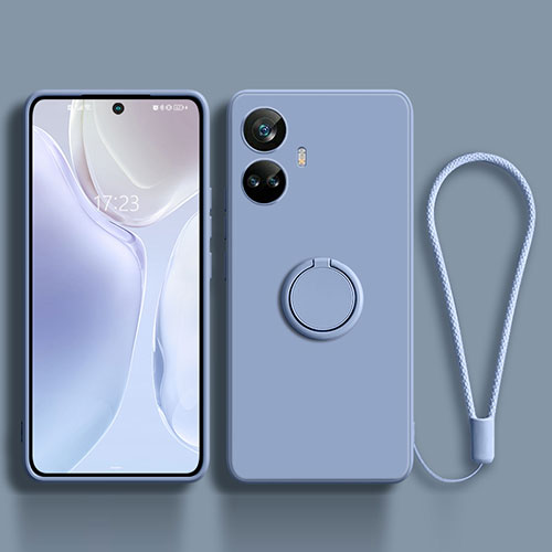 Ultra-thin Silicone Gel Soft Case Cover with Magnetic Finger Ring Stand S01 for Realme 10 Pro+ Plus 5G Lavender Gray