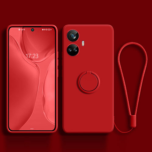 Ultra-thin Silicone Gel Soft Case Cover with Magnetic Finger Ring Stand S01 for Realme 10 Pro+ Plus 5G Red