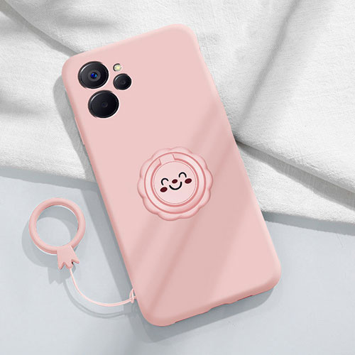 Ultra-thin Silicone Gel Soft Case Cover with Magnetic Finger Ring Stand S01 for Realme 10T 5G Pink