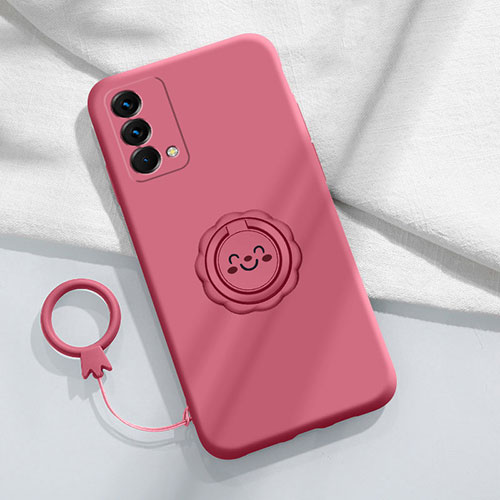 Ultra-thin Silicone Gel Soft Case Cover with Magnetic Finger Ring Stand S01 for Realme GT Master 5G Hot Pink