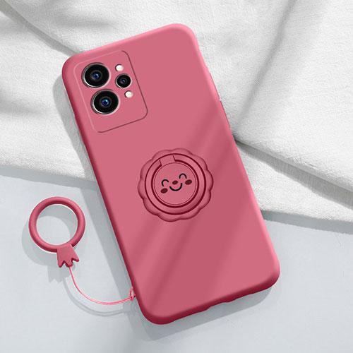 Ultra-thin Silicone Gel Soft Case Cover with Magnetic Finger Ring Stand S01 for Realme GT Neo2 5G Hot Pink