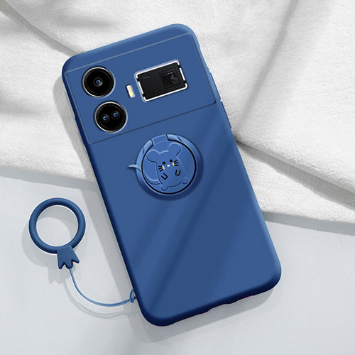 Ultra-thin Silicone Gel Soft Case Cover with Magnetic Finger Ring Stand S01 for Realme GT Neo5 5G Blue