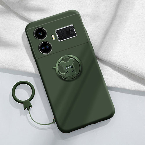 Ultra-thin Silicone Gel Soft Case Cover with Magnetic Finger Ring Stand S01 for Realme GT Neo6 5G Midnight Green