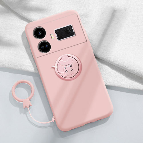 Ultra-thin Silicone Gel Soft Case Cover with Magnetic Finger Ring Stand S01 for Realme GT Neo6 5G Pink