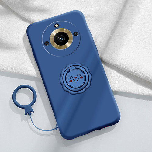 Ultra-thin Silicone Gel Soft Case Cover with Magnetic Finger Ring Stand S01 for Realme Narzo 60 5G Blue