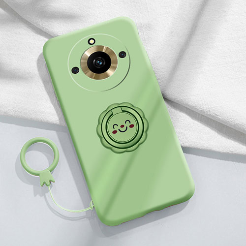 Ultra-thin Silicone Gel Soft Case Cover with Magnetic Finger Ring Stand S01 for Realme Narzo 60 5G Green