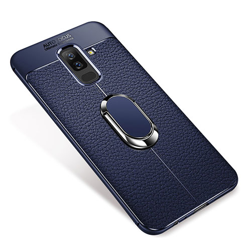 Ultra-thin Silicone Gel Soft Case Cover with Magnetic Finger Ring Stand S01 for Samsung Galaxy A6 Plus (2018) Blue