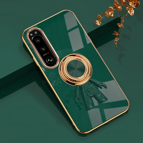 Ultra-thin Silicone Gel Soft Case Cover with Magnetic Finger Ring Stand S01 for Sony Xperia 10 V Green