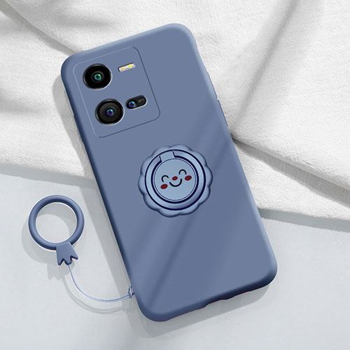 Ultra-thin Silicone Gel Soft Case Cover with Magnetic Finger Ring Stand S01 for Vivo iQOO 10 Pro 5G Lavender Gray