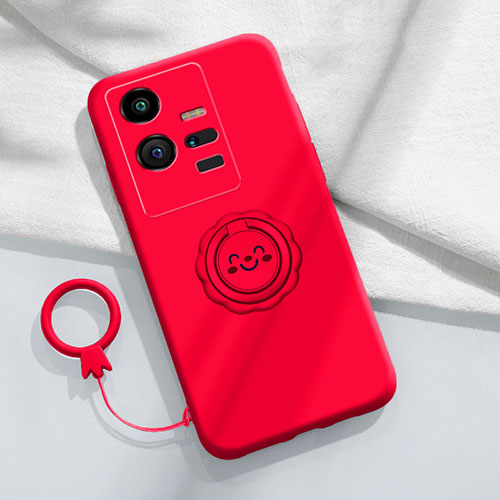 Ultra-thin Silicone Gel Soft Case Cover with Magnetic Finger Ring Stand S01 for Vivo iQOO 11 Pro 5G Red