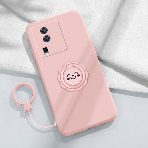 Ultra-thin Silicone Gel Soft Case Cover with Magnetic Finger Ring Stand S01 for Vivo iQOO Neo7 SE Pink