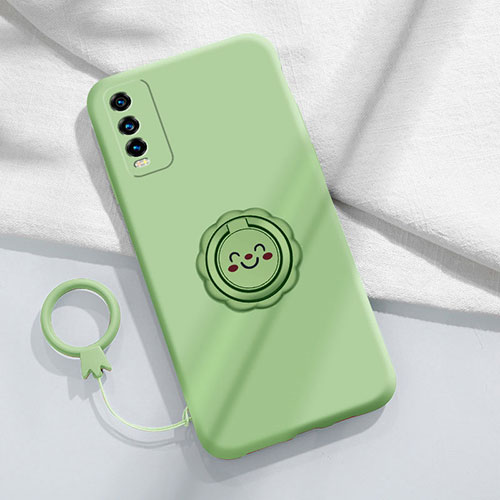 Ultra-thin Silicone Gel Soft Case Cover with Magnetic Finger Ring Stand S01 for Vivo iQOO U5 5G Green