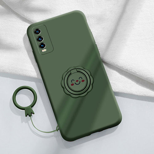 Ultra-thin Silicone Gel Soft Case Cover with Magnetic Finger Ring Stand S01 for Vivo iQOO U5 5G Midnight Green