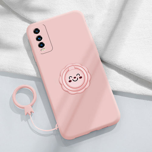 Ultra-thin Silicone Gel Soft Case Cover with Magnetic Finger Ring Stand S01 for Vivo iQOO U5 5G Pink