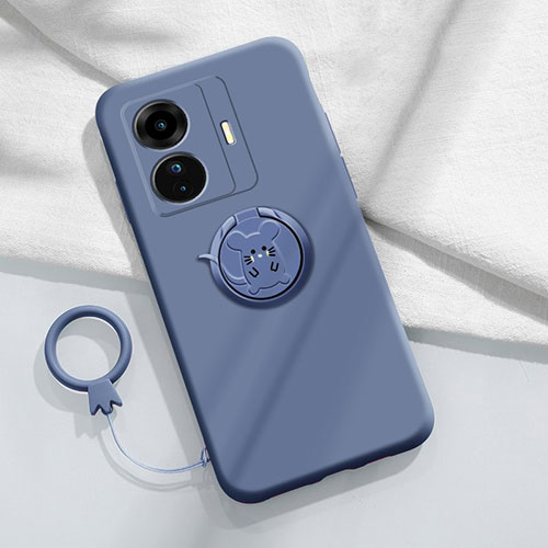 Ultra-thin Silicone Gel Soft Case Cover with Magnetic Finger Ring Stand S01 for Vivo iQOO Z6 Pro 5G Lavender Gray