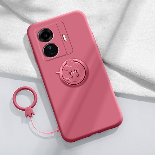 Ultra-thin Silicone Gel Soft Case Cover with Magnetic Finger Ring Stand S01 for Vivo iQOO Z6 Pro 5G Red