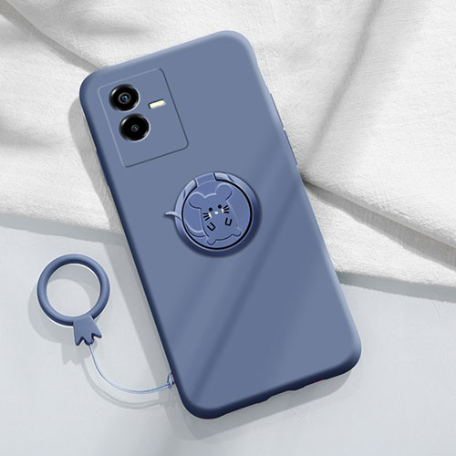 Ultra-thin Silicone Gel Soft Case Cover with Magnetic Finger Ring Stand S01 for Vivo T2x 5G Lavender Gray