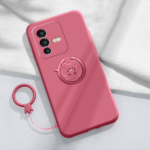 Ultra-thin Silicone Gel Soft Case Cover with Magnetic Finger Ring Stand S01 for Vivo V23 Pro 5G Red
