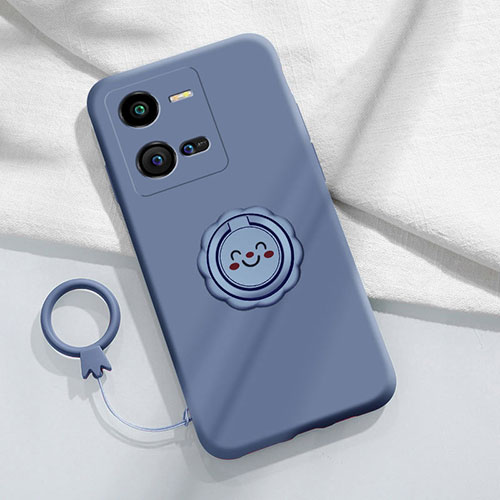 Ultra-thin Silicone Gel Soft Case Cover with Magnetic Finger Ring Stand S01 for Vivo V25e Lavender Gray