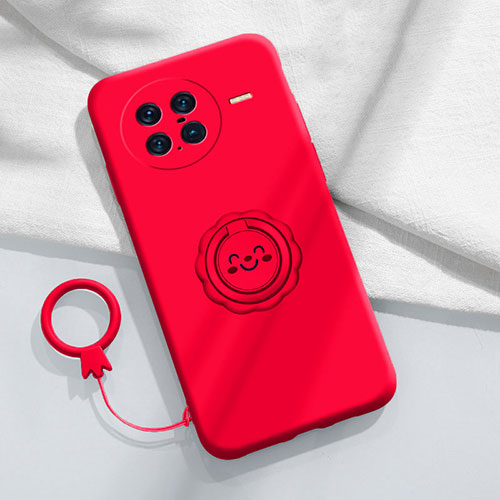 Ultra-thin Silicone Gel Soft Case Cover with Magnetic Finger Ring Stand S01 for Vivo X Note Red