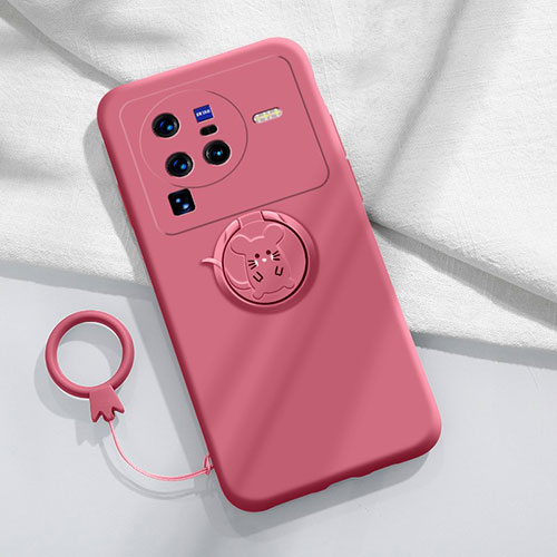 Ultra-thin Silicone Gel Soft Case Cover with Magnetic Finger Ring Stand S01 for Vivo X80 Pro 5G Red