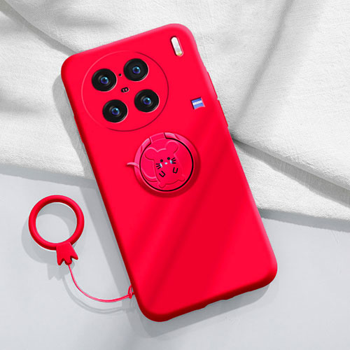 Ultra-thin Silicone Gel Soft Case Cover with Magnetic Finger Ring Stand S01 for Vivo X90 Pro+ Plus 5G Red