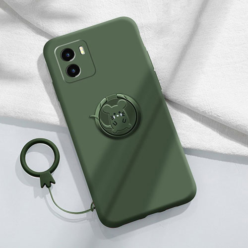 Ultra-thin Silicone Gel Soft Case Cover with Magnetic Finger Ring Stand S01 for Vivo Y01 Midnight Green