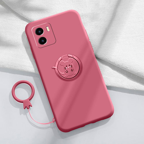 Ultra-thin Silicone Gel Soft Case Cover with Magnetic Finger Ring Stand S01 for Vivo Y01A Red