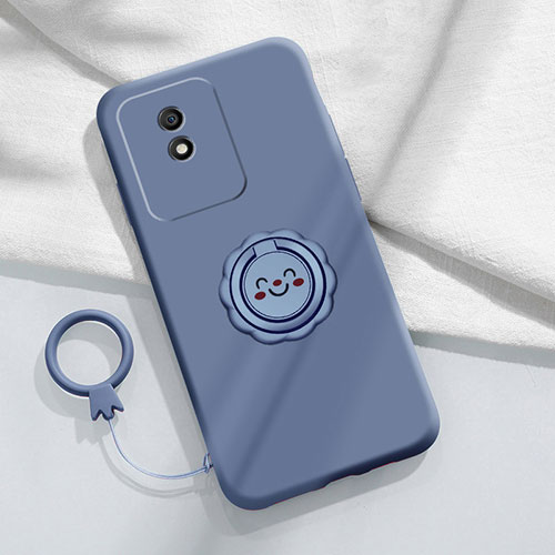 Ultra-thin Silicone Gel Soft Case Cover with Magnetic Finger Ring Stand S01 for Vivo Y02 Lavender Gray