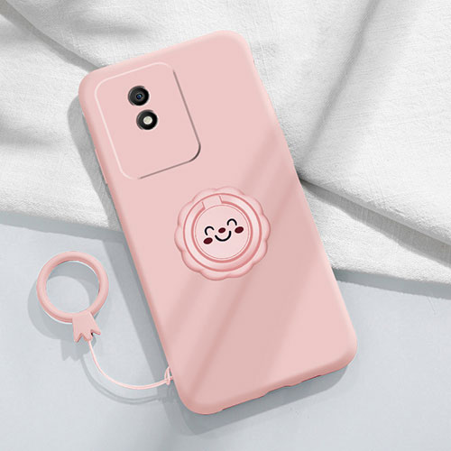 Ultra-thin Silicone Gel Soft Case Cover with Magnetic Finger Ring Stand S01 for Vivo Y02 Pink