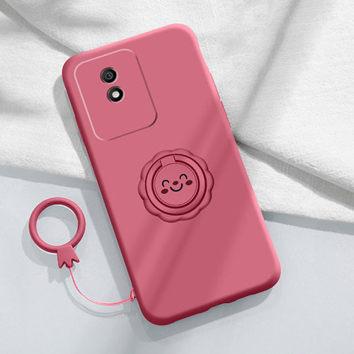 Ultra-thin Silicone Gel Soft Case Cover with Magnetic Finger Ring Stand S01 for Vivo Y02t Hot Pink