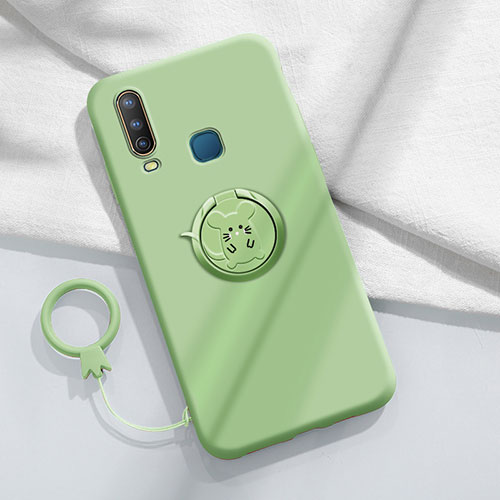 Ultra-thin Silicone Gel Soft Case Cover with Magnetic Finger Ring Stand S01 for Vivo Y15 Green