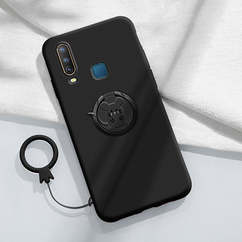 Ultra-thin Silicone Gel Soft Case Cover with Magnetic Finger Ring Stand S01 for Vivo Y17 Black