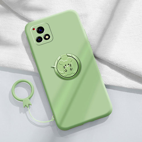 Ultra-thin Silicone Gel Soft Case Cover with Magnetic Finger Ring Stand S01 for Vivo Y31s 5G Green