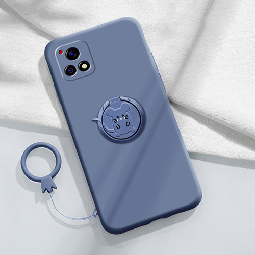 Ultra-thin Silicone Gel Soft Case Cover with Magnetic Finger Ring Stand S01 for Vivo Y31s 5G Lavender Gray