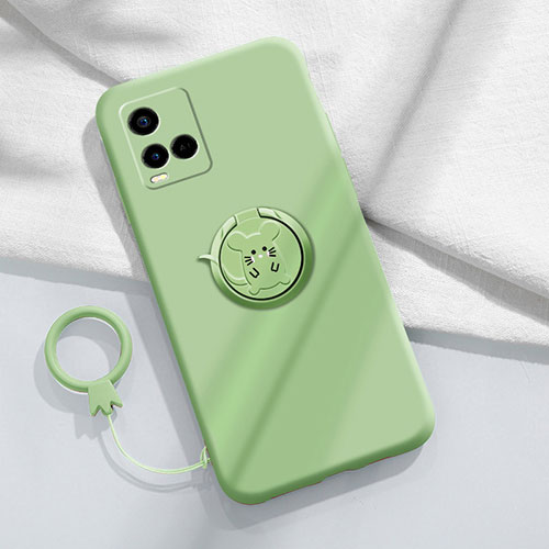 Ultra-thin Silicone Gel Soft Case Cover with Magnetic Finger Ring Stand S01 for Vivo Y32 4G Green