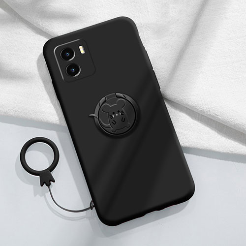 Ultra-thin Silicone Gel Soft Case Cover with Magnetic Finger Ring Stand S01 for Vivo Y32t Black