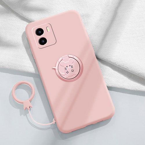 Ultra-thin Silicone Gel Soft Case Cover with Magnetic Finger Ring Stand S01 for Vivo Y32t Pink