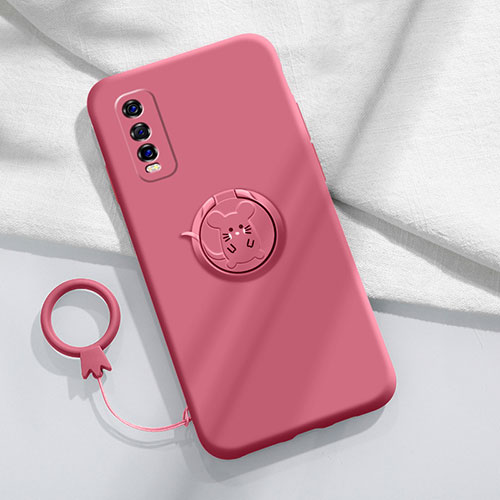 Ultra-thin Silicone Gel Soft Case Cover with Magnetic Finger Ring Stand S01 for Vivo Y50t Red
