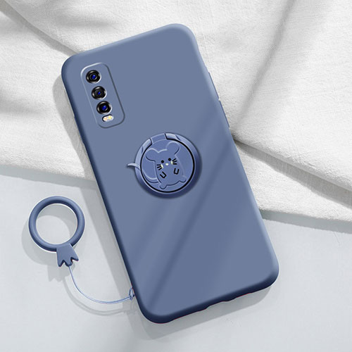 Ultra-thin Silicone Gel Soft Case Cover with Magnetic Finger Ring Stand S01 for Vivo Y70S 5G Lavender Gray