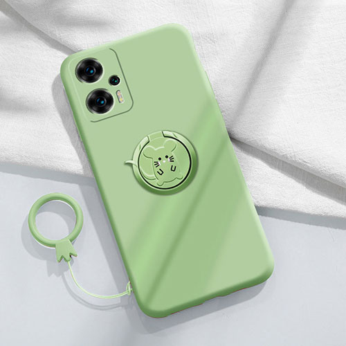 Ultra-thin Silicone Gel Soft Case Cover with Magnetic Finger Ring Stand S01 for Xiaomi Poco F5 5G Matcha Green